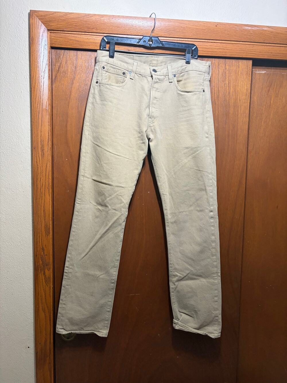 Levi's 501 Men's W32 L32 Khaki Denim Jeans Tan Button Fly Straight Leg